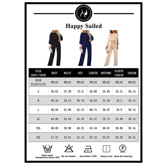 NEW Casual Loose 3/4 Sleeve Wide Leg Pant Jumpsuit XL no belt - Picture 3 of 4